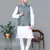 Men   s cream kurta churidar with gray printed waistcoat (rg-19550-36)