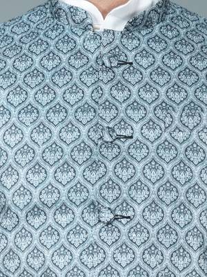 Men   s cream kurta churidar with gray printed waistcoat (rg-19550-36) 4