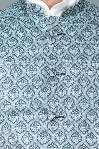 Men   s cream kurta churidar with gray printed waistcoat (rg-19550-36)