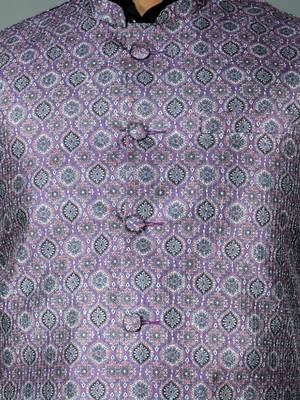 Men   s black kurta churidar with printed purple waistcoat (rg-19551-36) 4