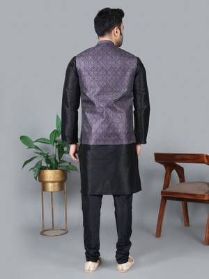 Men   s black kurta churidar with printed purple waistcoat (rg-19551-36) 5