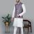 Men’s cream kurta churidar with printed purple waistcoat (rg-19552-36)