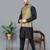 Men’s black kurta churidar with blue flower waistcoat (rg-19554-36)