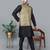 Men’s black kurta churidar with blue flower waistcoat (rg-19554-36)