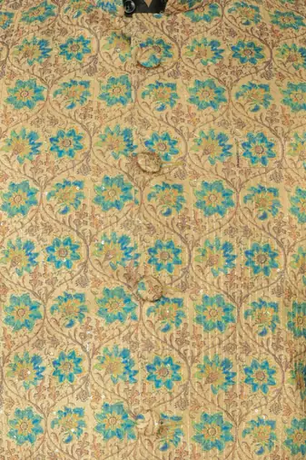 Men   s black kurta churidar with blue flower waistcoat (rg-19554-36)