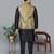 Men’s black kurta churidar with blue flower waistcoat (rg-19554-36)