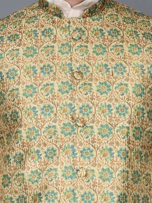 Men   s double tone kurta churidar with blue flower waistcoat (rg-19557-36) 4