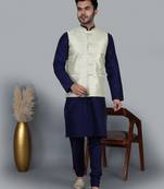 Men’s navy blue kurta churidar with yallow printed waistcoat (rg-19559-36)