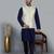 Men’s navy blue kurta churidar with yallow printed waistcoat (rg-19559-36)