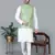 Men   s cream kurta churidar with green zig-zag waistcoat (rg-19560-36)