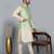 Men’s gold kurta churidar with green zig-zag waistcoat (rg-19561-36)