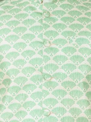 Men   s cream kurta churidar with green feather printed waistcoat (rg-19562-36) 4