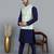 Men’s navy blue kurta churidar with green feather printed waistcoat (rg-19563-36)