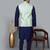 Men’s navy blue kurta churidar with green feather printed waistcoat (rg-19563-36)