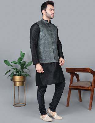 Men   s black kurta churidar with printed black box waistcoat (rg-19565-36) 3