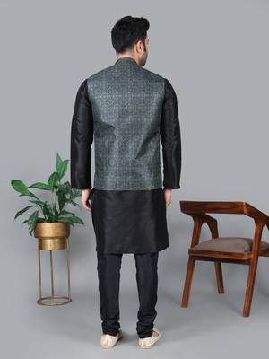Men   s black kurta churidar with printed black box waistcoat (rg-19565-36) 5