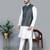Men’s cream kurta churidar with printed black box waistcoat (rg-19566-36)