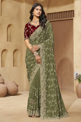 Mehendi zari and cords georgette saree with designer blouse fabric