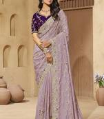 Light lavender zari and cords georgette saree with designer blouse fabric