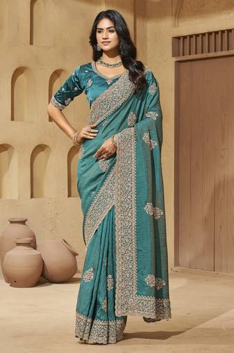 Blue zari and cords soft silk saree with designer blouse fabric