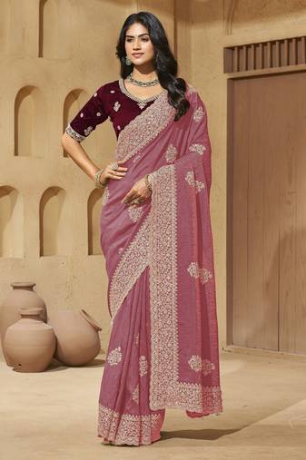 Dark gajri zari and cords soft silk saree with designer blouse fabric