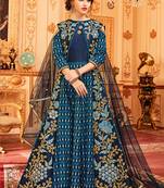 Blue Slub Silk Embroidered Wedding Wear Designer Anarkali Suit