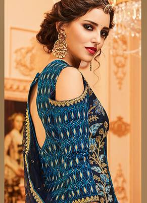 Blue Slub Silk Embroidered Wedding Wear Designer Anarkali Suit 3