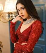 Red Color Thread Embroidery,Dori Work With Sequins Work Faux Georgette Lehenga Choli