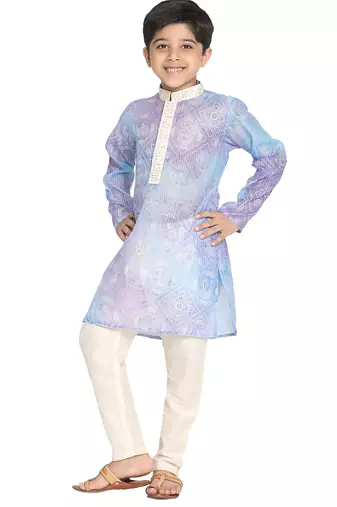 boy's blue and cream kurta pyjama set