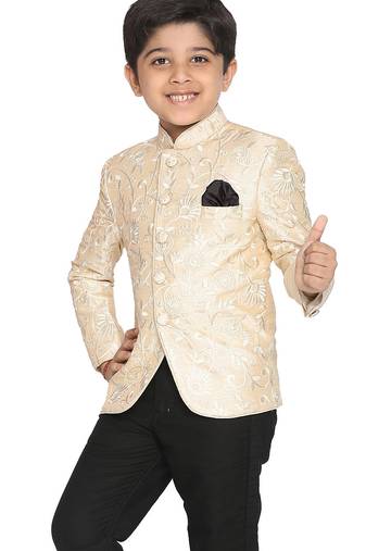 Jbn creation boy's cream embroidered jodhpuri bandhgala