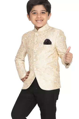 Jbn creation boy's cream embroidered jodhpuri bandhgala