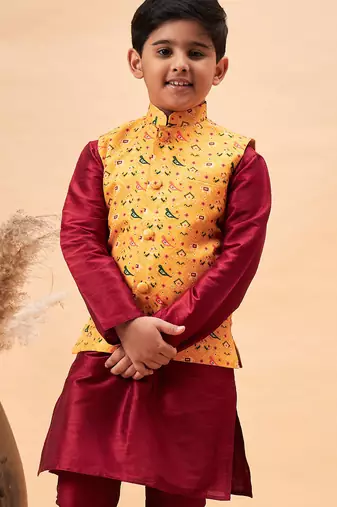 boy's yellow nehru jacket