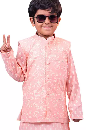 boy's peach nehru jacket