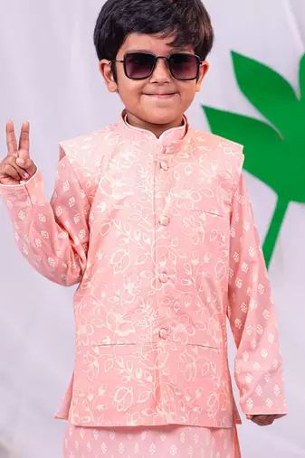 boy's peach nehru jacket