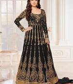 Black Net Resham Embroidered Wedding Wear Designer Anarkali Semi-Suit