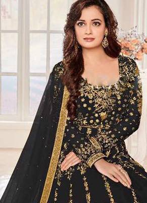 Black Net Resham Embroidered Wedding Wear Designer Anarkali Semi-Suit 2
