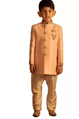 Jbn creation boy's pink and cream sherwani set