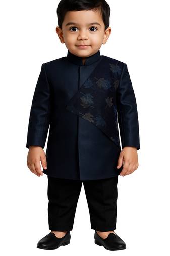 boy's navy blue and black indowestern set