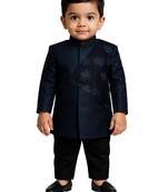 boy's navy blue and black indowestern set