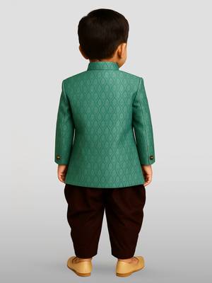 boy's green and coffee indowestern sherwani and cowl dhoti pant set 3