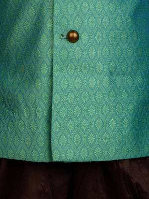 boy's green and coffee indowestern sherwani and cowl dhoti pant set 4