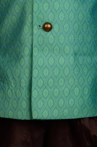 boy's green and coffee indowestern sherwani and cowl dhoti pant set
