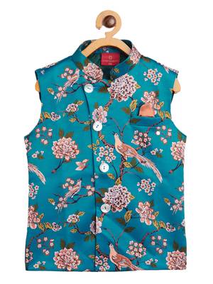 boy's multicolored-base-turquoise nehru jacket 1