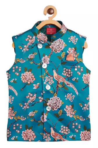 Jbn creation boy's multicolored-base-turquoise nehru jacket