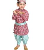 boy's multicolor-base-pink and mint kurta and dhoti set