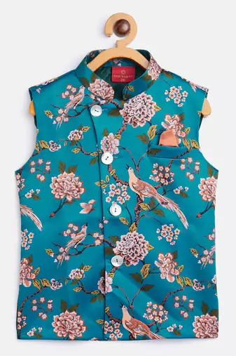 boy's multicolored-base-turquoise nehru jacket