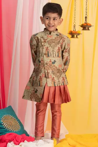 boy's green and pink ethnic combo set