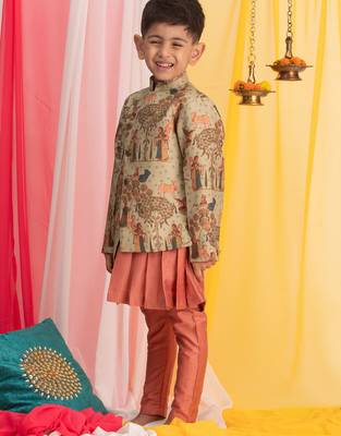 boy's green and pink ethnic combo set 3