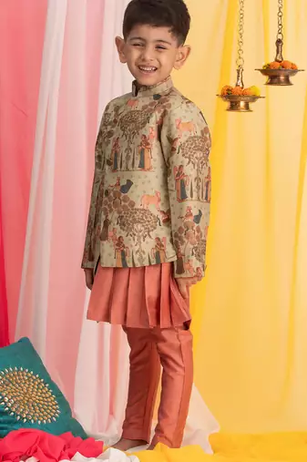boy's green and pink ethnic combo set