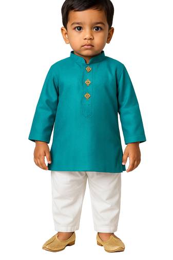 Jbn creation boy's cyan pure cotton kurta pyjama set
